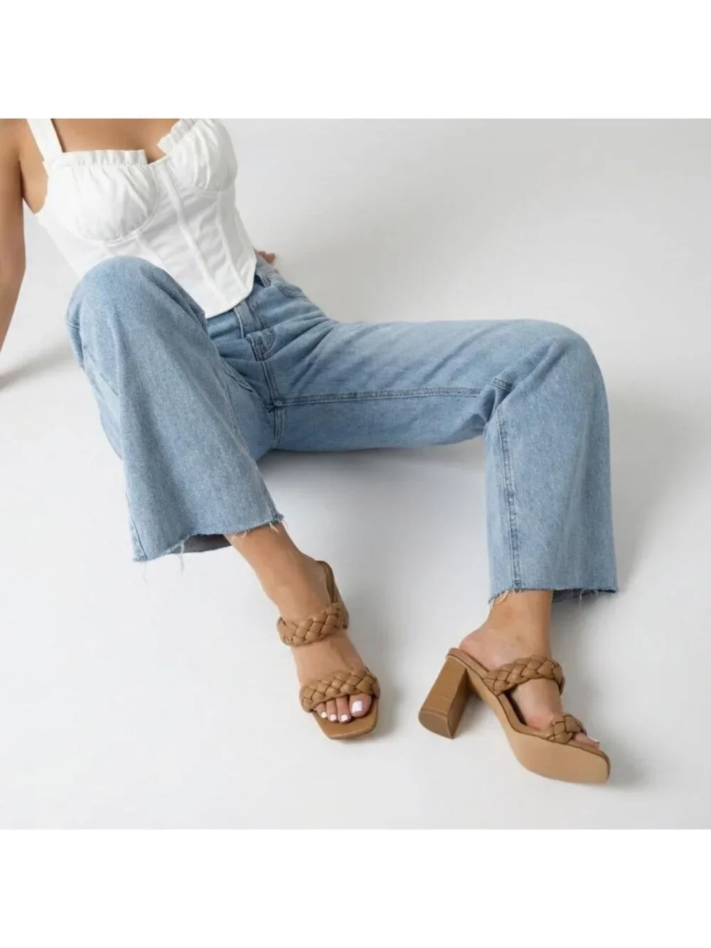 Chunky Braided Block Heel Sandals for Women | Square Toe & Memory Foam Comfort